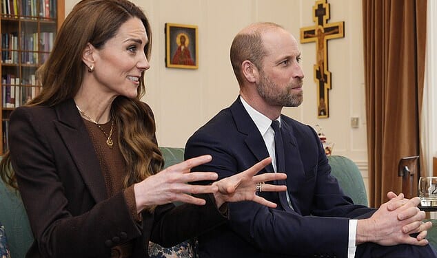 Catherine, Princess of Wales, and Prince William speak with the Archbishop of Canterbury, Dame Sarah Mullally, in February 2026