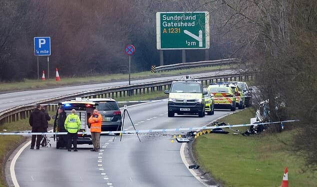 A woman in her 20s was pronounced dead at the scene and a man in his 20s is fighting for his life in hospital. Both of them were passengers in the BMW being chased by police down the wrong side of the dual carriageway