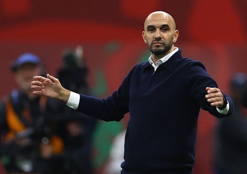 Morocco's coach Walid Regragui gesturing during the CAF Africa Cup of Nations semi-final against Nigeria.