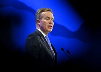 Then-World Economic Forum President and CEO Borge Brende delivers a speech during a WEF annual meeting in Davos on Jan. 20, 2026.