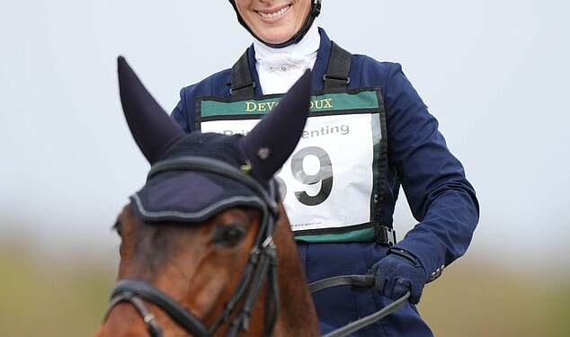 Zara Tindall was in her element as she got on the saddle for the Barbury Horse Trials at Sharpridge Farm in Marlborough this morning