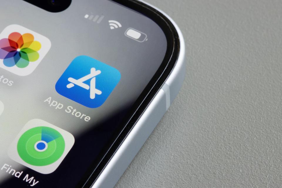 Close-up of an iPhone screen displaying the Apple App Store icon.