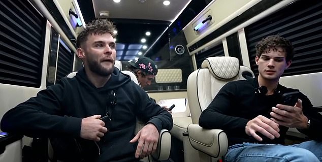 On Sunday, Ed was joined on camera by Clavicular (right), real name Braden Eric Peters, an online influencer and ‘looksmaxxer’, as they travelled across Miami in a large Mercedes van