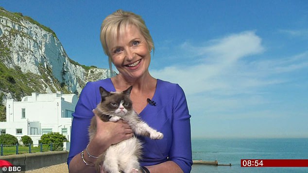 Carol Kirkwood with early internet star Grumpy Cat in 2016 - just another day in a career that took her far beyond standing in front of a weather map