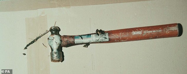 A hammer found in a hedgerow bordering a field near the murder scene of Lin and Megan Russell in Chillenden, Kent