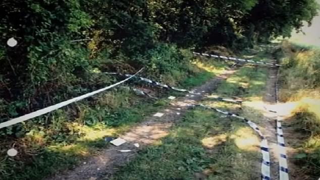 Pictured: The scene of the murders of Lin and Megan Russel in a country lane in Chillenden, Kent