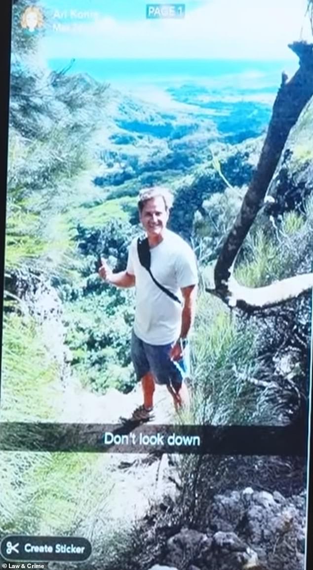Jurors were shown this photo of Konig at the beauty spot, which had been posted to Arielle's Snapchat