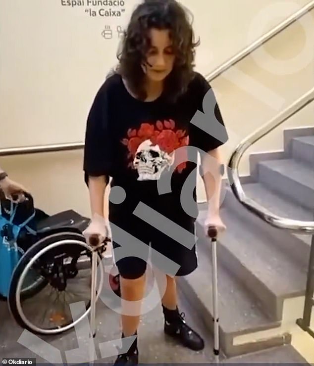 Noelia pictured learning how to walk again after her suicide attempt