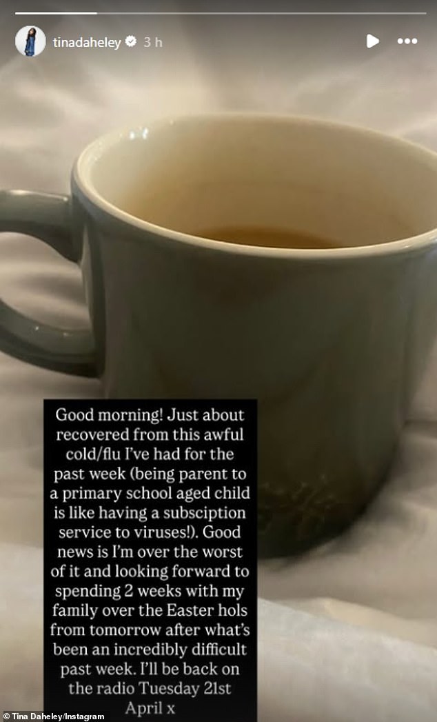 On Wednesday morning Tina confirmed she has been off due to sickness, but hinted at the turmoil as she described the past week as 'incredibly difficult'