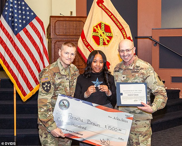 Brown, pictured above with colleagues, was a Maryland native employed by the DoD as a workplace safety specialist at Fort Belvoir, a US Army facility in Virginia. She received an award of excellence from her garrison commander just four days before she departed for South Korea