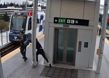 Moment innocent worker is nearly shoved in front of train in vile ‘unprovoked’ attack