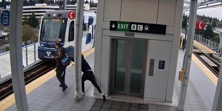 Moment innocent worker is nearly shoved in front of train in vile ‘unprovoked’ attack