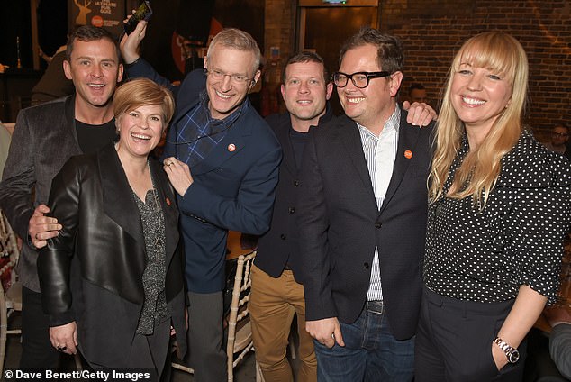 The sacking has left his friends and colleagues at the BBC shocked; pictured: Scott Mills, Emma B, Jeremy Vine, Dermot O'Leary, Alan Carr, and Sara Cox