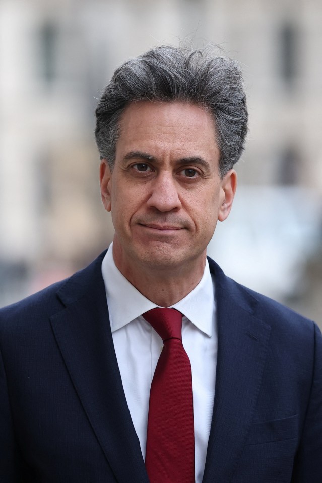 British Secretary of State for Energy Security and Net Zero Ed Miliband walks outside the Cabinet Office.