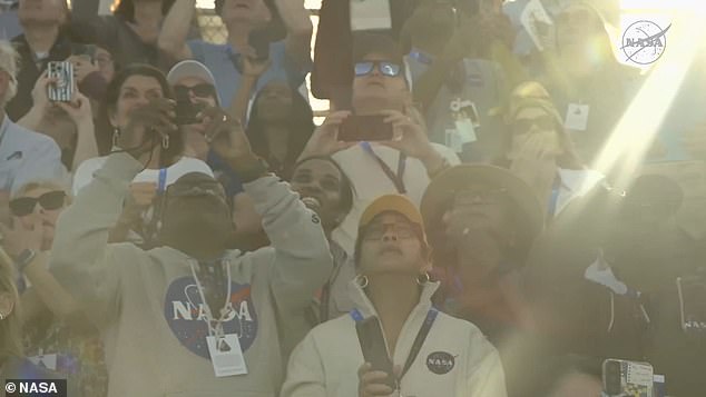 Crowds gathered near the Florida space center to watch the rocket launch in person on April 1