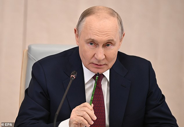 In some of her sharpest criticism yet of the US President, the Tory leader said 'squabbling' within the military alliance could only benefit Vladimir Putin (pictured)