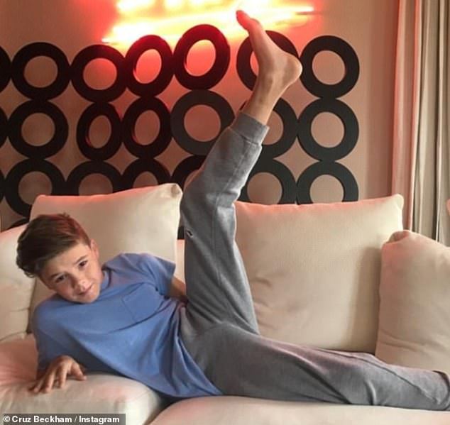 And most notably, Victoria's two youngest sons also previously made their own attempts to mimic the classic Posh Spice pose (Cruz seen in 2017)