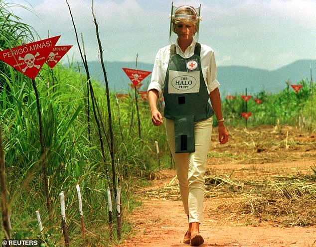 In January 1997, Princess Diana (pictured) visited Angola and strode down a path surrounded by landmines from East Germany, Russia and China to campaign for a global ban on their usage