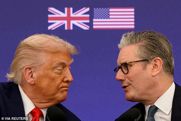 The US President put on a weak-sounding voice as he mimicked the Prime Minister saying he couldn’t send British forces to the Middle East. (Pictured: The pair in September)