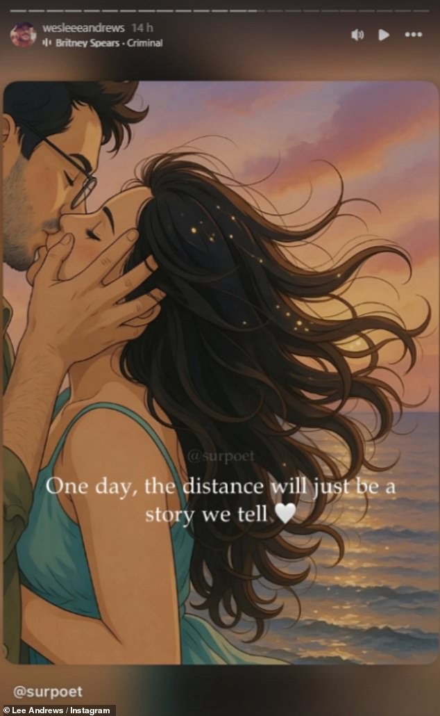 Meanwhile, Lee uploaded an animation with the caption: 'One day, the distance will be just a story we tell' alongside Britney's hit Criminal