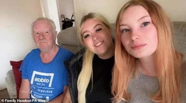 Danny Middleton, pictured with granddaughters Ellie and Jenna, was one of the bodies found in the funeral parlour.