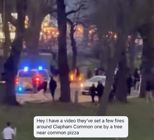 Fires were spotted burning on the fields of Clapham Common as police arrived to put them out