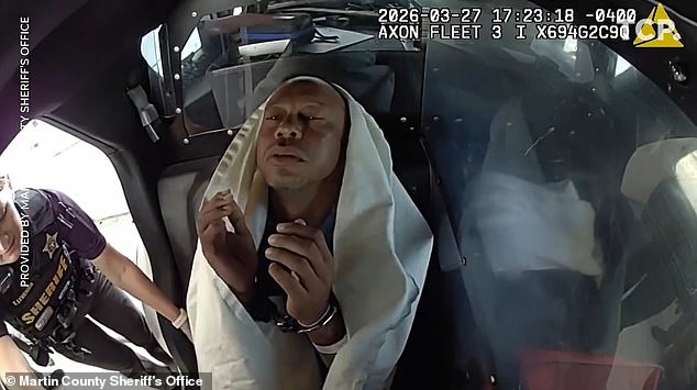 The golf legend, 50, was then put in the back of the police car with a sheet over his head