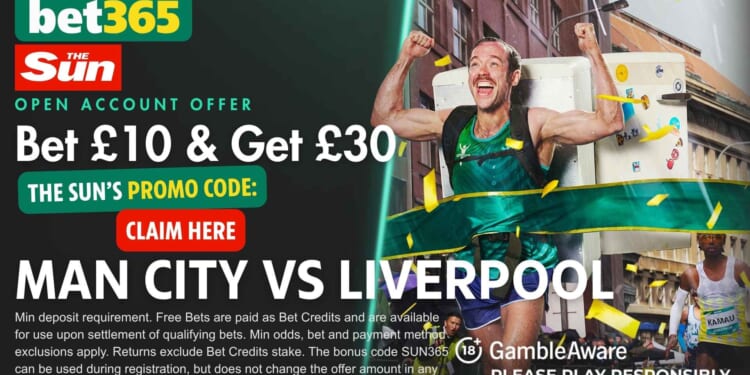 Get £30 in free bets for Man City vs Liverpool