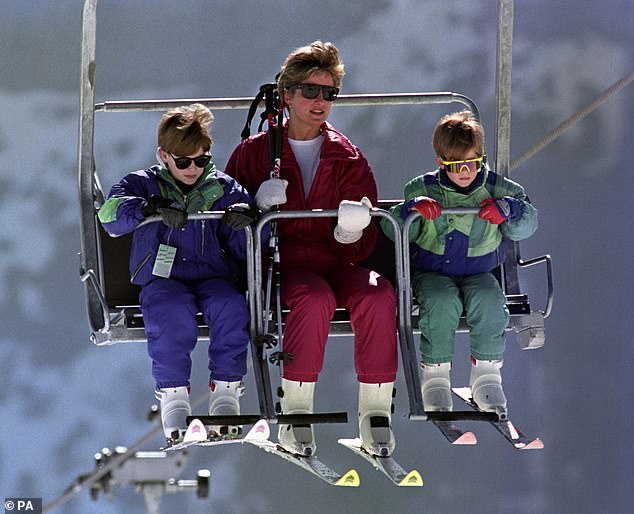 Pictured: Princess Diana, Prince William and Prince Harry during a family trip to Lech, Austria in 1994