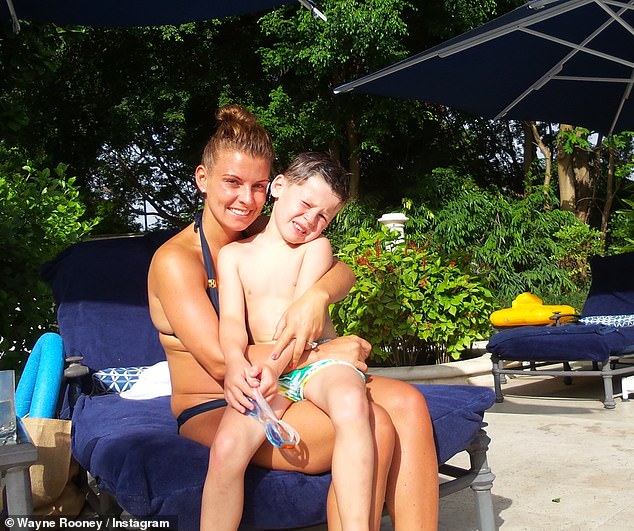 The footballer, also 40, hailed the WAG the 'best wife and mum' as he uploaded a series of photos of her in bikini's to his Instagram