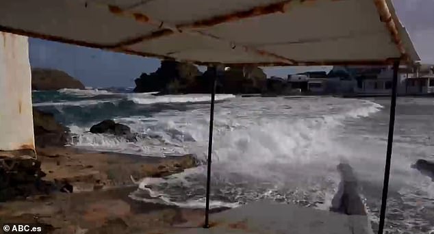 Video shows massive waves striking a beach in the Balearic region