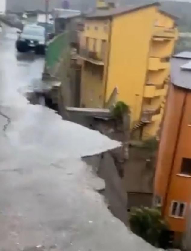 A landslide in the Italian town of Rapolla forced the evacuation of three families living in an apartment block, with social media footage showing a jagged cliff edge with thick slabs of concrete overhanging the edge