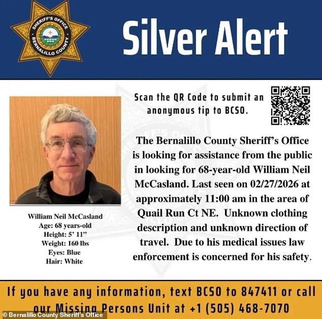 The sheriff's office has issued a Silver Alert, a public notification system used in the US to locate missing seniors or individuals with Alzheimer's, dementia or other mental disabilities