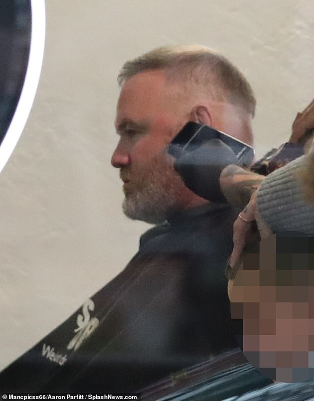 Wayne cut a casual figure as the barber got to work while Kai, 16, was seen arriving with takeaway food for the pair