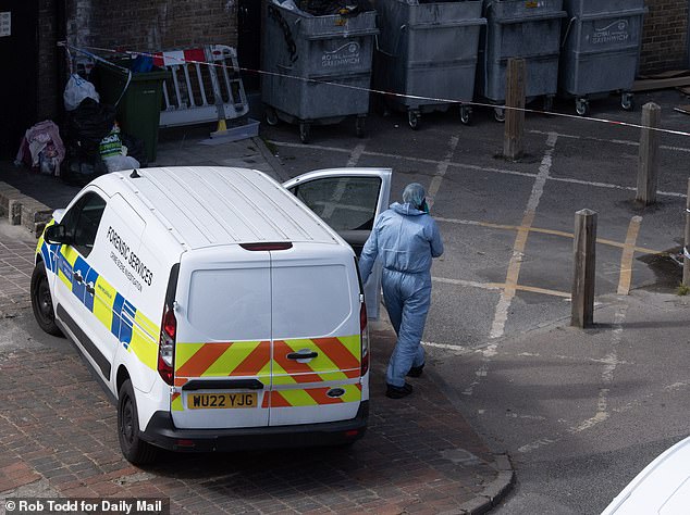 Forensics on Europa Road in the estate opposite the Greyhound Pub close to where the stabbing took place
