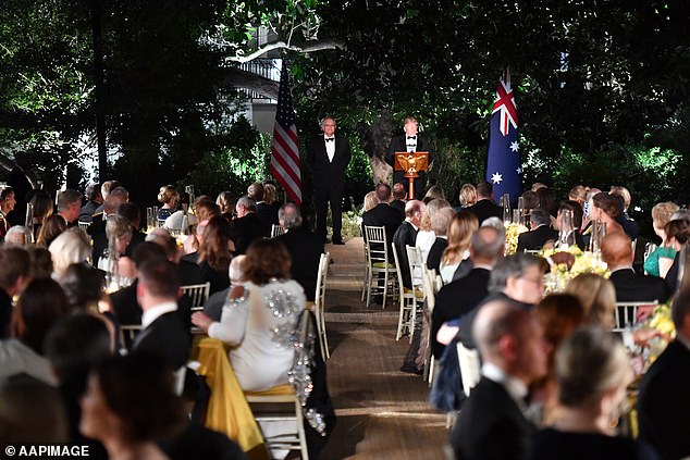 President Donald Trump (center right) hosted Australia's Prime Minister Scott Morrison (center left) for a state dinner in the Rose Garden in September 2019. He refused to use a tent