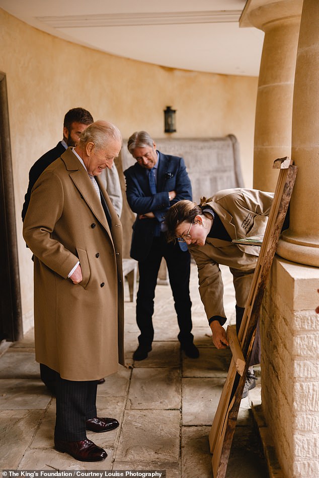 His Highness met Eleanor Pickin, a King's Foundation graduate who has designed easel for garden