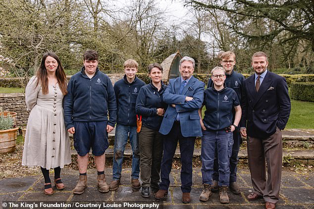 The garden trainees with David Beckham, Alan Titchmarsh, Frances Tophill and Melissa Simpson Head of Horticulture at Highgrove