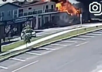 Terrifying moment plane smashes into restaurant and bursts into flames killing four
