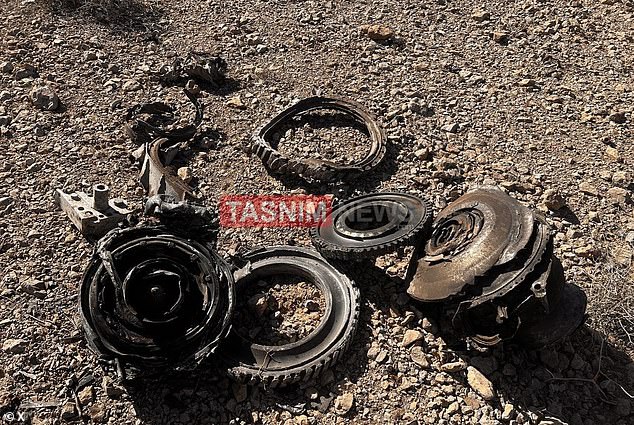 Pars of the downed US jet in a photo published by Iran's state-run Tasnim News agency