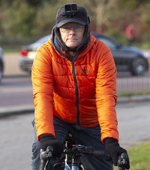 Mr Chapmanlaw has been compared to Mike Van Erp, 50, better known by his YouTube name, CyclingMikey, who rides around London with a GoPro to catch drivers using their phones - often in traffic jams or by red lights - before confronting them on video