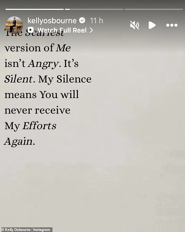 Another quote she shared read: 'The scariest version of me isn't angry. It's silent. My silence means you will never receive my efforts again.'