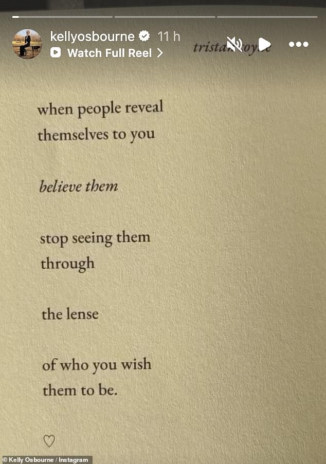 Taking to Instagram, Kelly shared a quote that read: 'When people reveal themselves to you, believe them, stop seeing them through the lens of who you wish them to be'