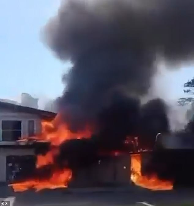 Images posted on X showed the restaurant - which was closed at the time of the crash - on fire