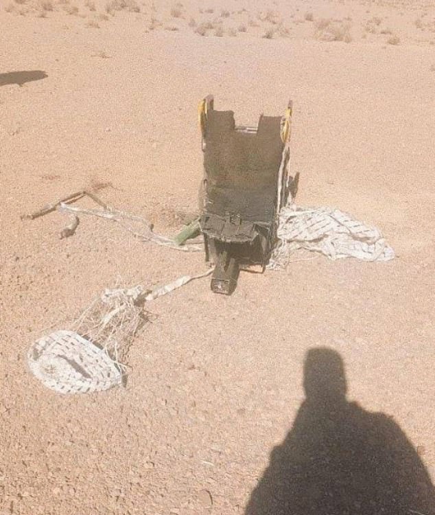 Pictured: a photo which emerged on Friday of an ejection seat following the downing of a US fighter jet. The whereabouts or status of the crew currently remains unknown