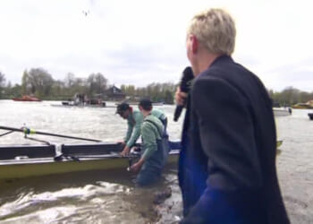 Jamie Laing suffers major wardrobe malfunction live on Channel 4 during boat race