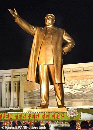 The gold-plated statue of Kim Il Sung in Pyongyang