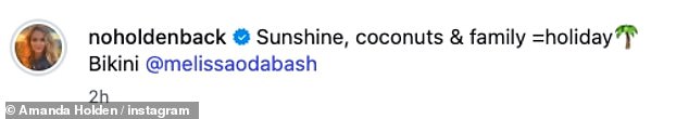 She captioned the eye-popping snaps: 'Sunshine, coconuts & family = holiday'