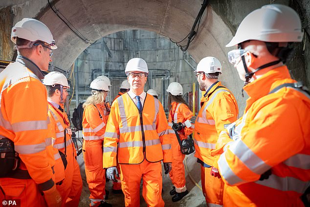 Mr Miliband (pictured, on a visit to the London Power Tunnels last month) has stuck to his Net Zero-driven opposition to new fossil fuel extraction