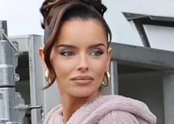 Stunning Maura Higgins wraps up in a pink dressing gown as she films new advert in London